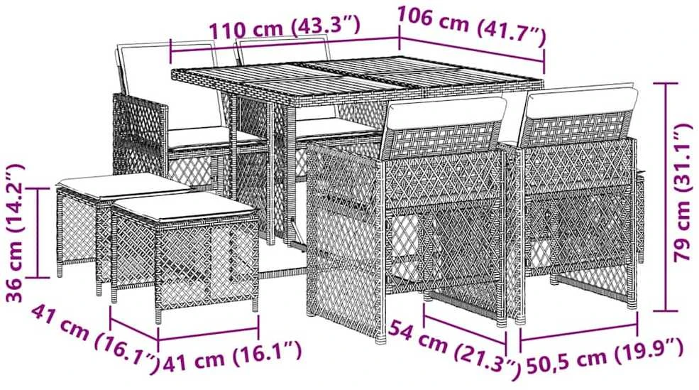 Lauko baldų komplektas Sodo komplektas su pagalvėlėmis, 9 dalių, smėlio, poliratanas