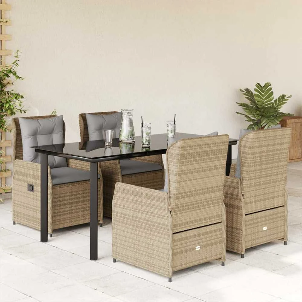 Sodo komplektas su pagalvėlėmis, 5 dalių, smėlio, poliratanas
