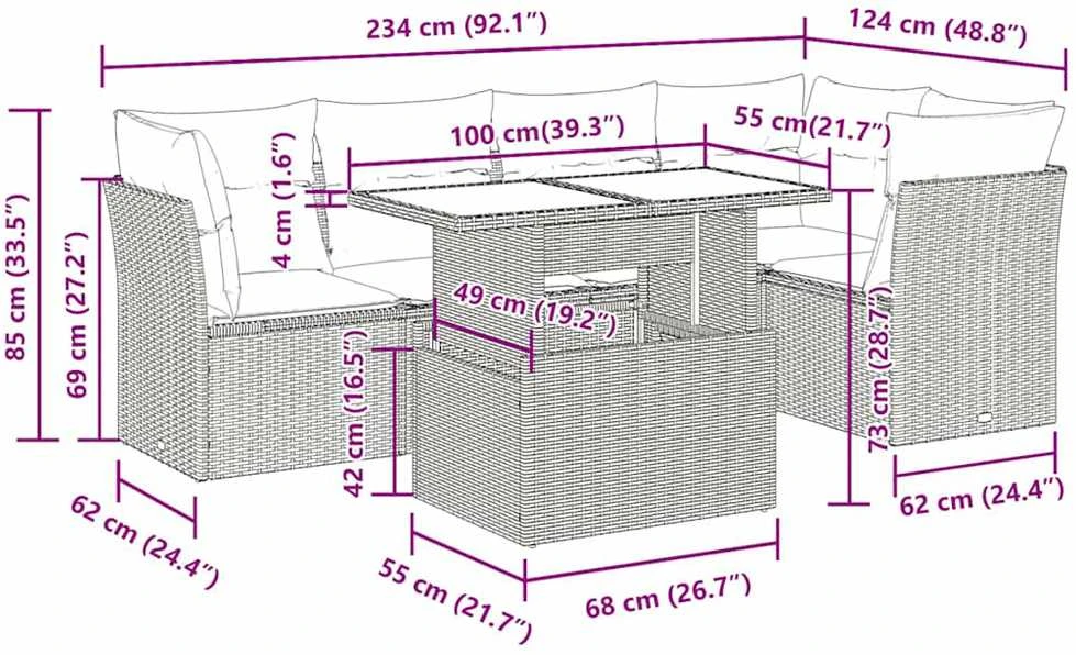 Sodo komplektas su pagalvėlėmis, 6 dalių, poliratanas/akacija