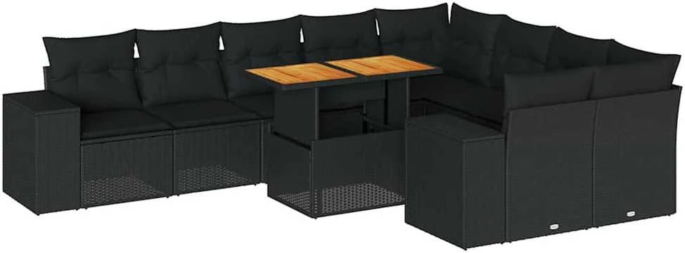 Sofa Sodo komplektas su pagalvėlėmis, 10 dalių, poliratanas/akacija
