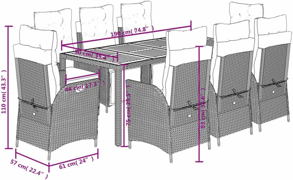 Sofa Sodo komplektas su pagalvėlėmis, 9 dalių, juodas, poliratanas