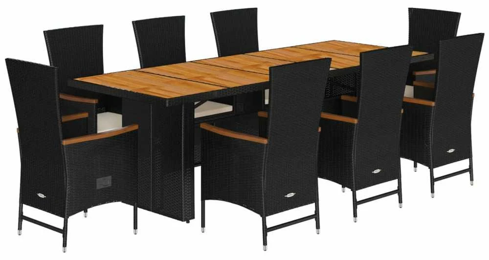 Sodo komplektas su pagalvėlėmis, 9 dalių, juodas, poliratanas