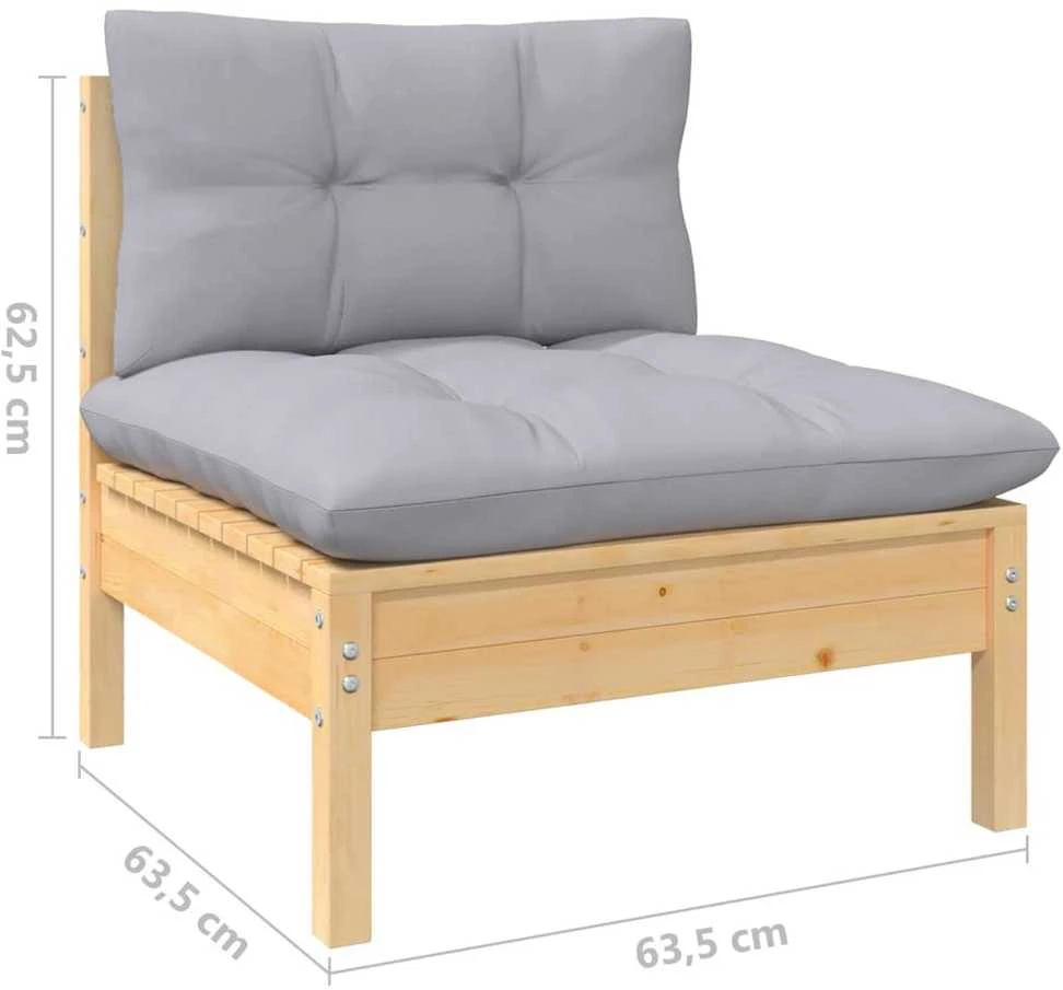 Lauko baldų komplektas Sodo komplektas su pilkomis pagalvėmis, 12 dalių, pušis