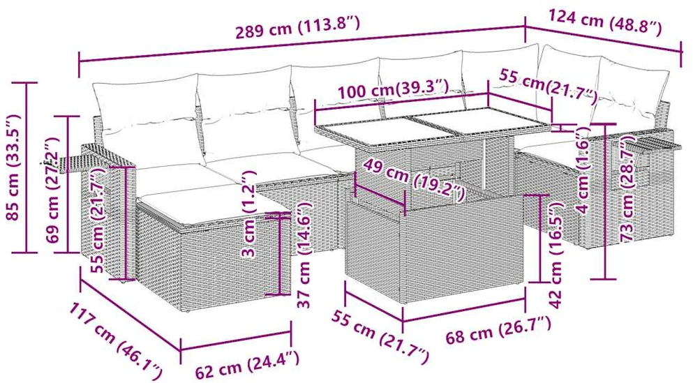 Sodo komplektas su pagalvėlėmis, 8 dalių, poliratanas/akacija