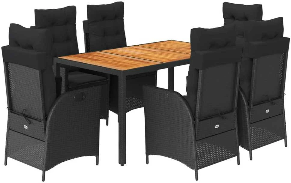 Sofa Sodo komplektas su pagalvėlėmis, 7 dalių, juodas, poliratanas