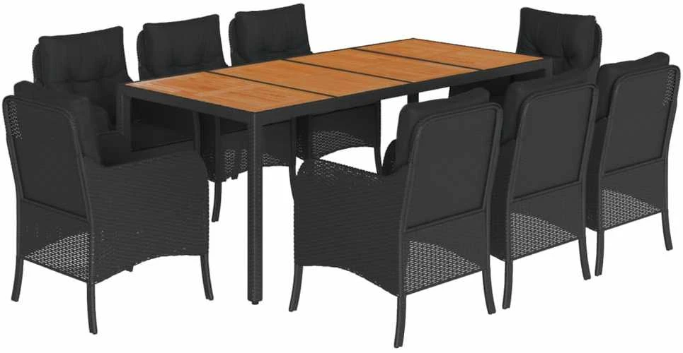 Sofa Sodo komplektas su pagalvėlėmis, 9 dalių, juodas, poliratanas