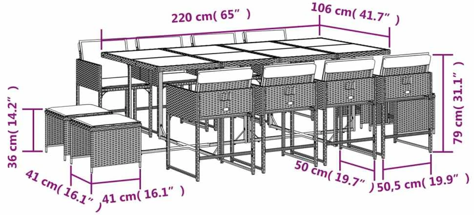 Sofa Sodo komplektas su pagalvėlėmis, 13 dalių, pilkas, poliratanas