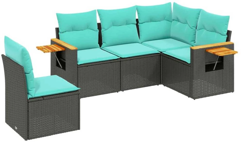 Sofa Sofos komplektas su pagalvėlėmis, 5 dalių, juodas, poliratanas