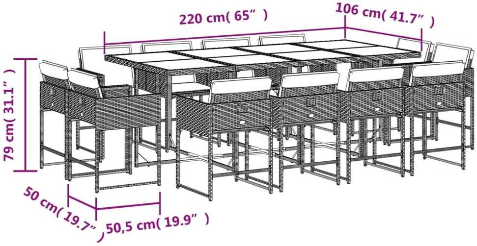Lauko baldų komplektas Sodo komplektas su pagalvėlėmis, 13 dalių, smėlio, poliratanas