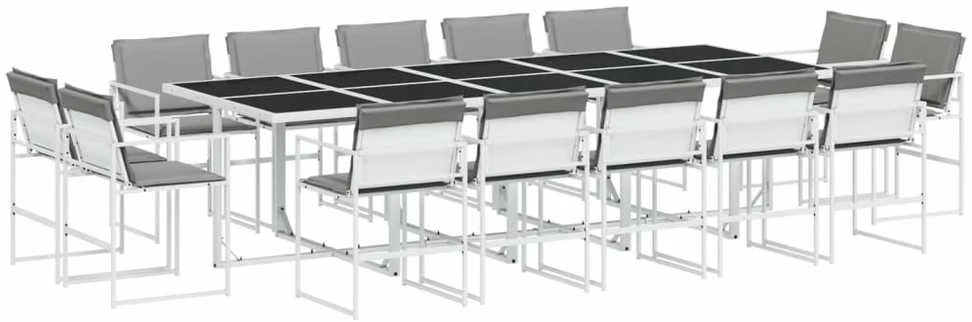Lauko baldų komplektas Sodo komplektas su pagalvėlėmis, 15 dalių, baltas, tekstilenas