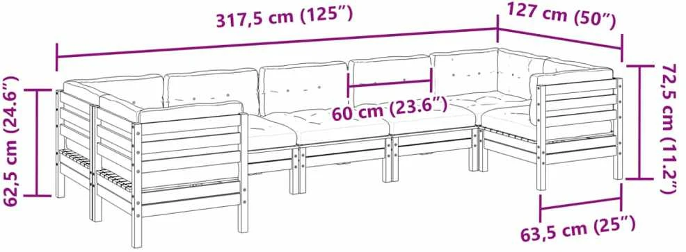 Sodo komplektas su pagalvėlėmis, 7 dalių, douglas eglės masyvas