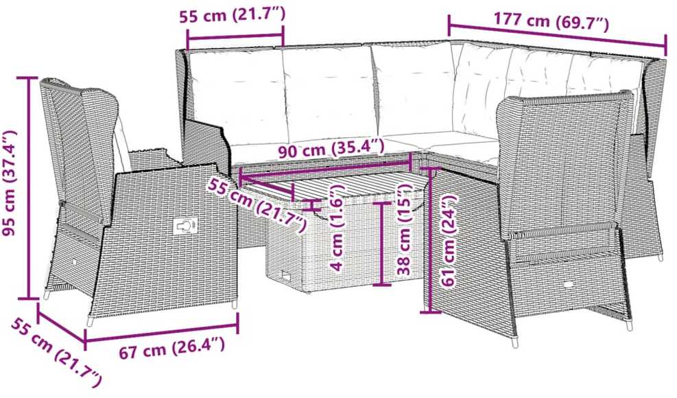 Lauko baldų komplektas Sodo komplektas su pagalvėlėmis, 6 dalių, smėlio, poliratanas
