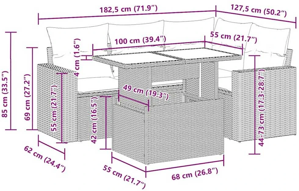 Lauko baldų komplektas Sodo komplektas su pagalvėlėmis, 5 dalių, juodas, poliratanas