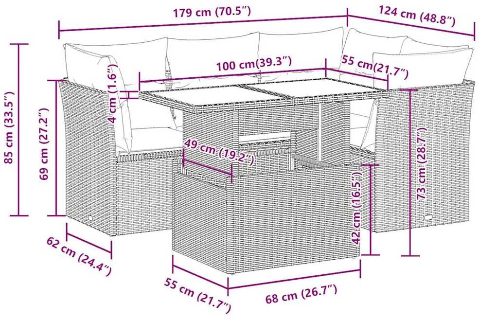 Sodo komplektas su pagalvėlėmis, 5 dalių, juodas, poliratanas