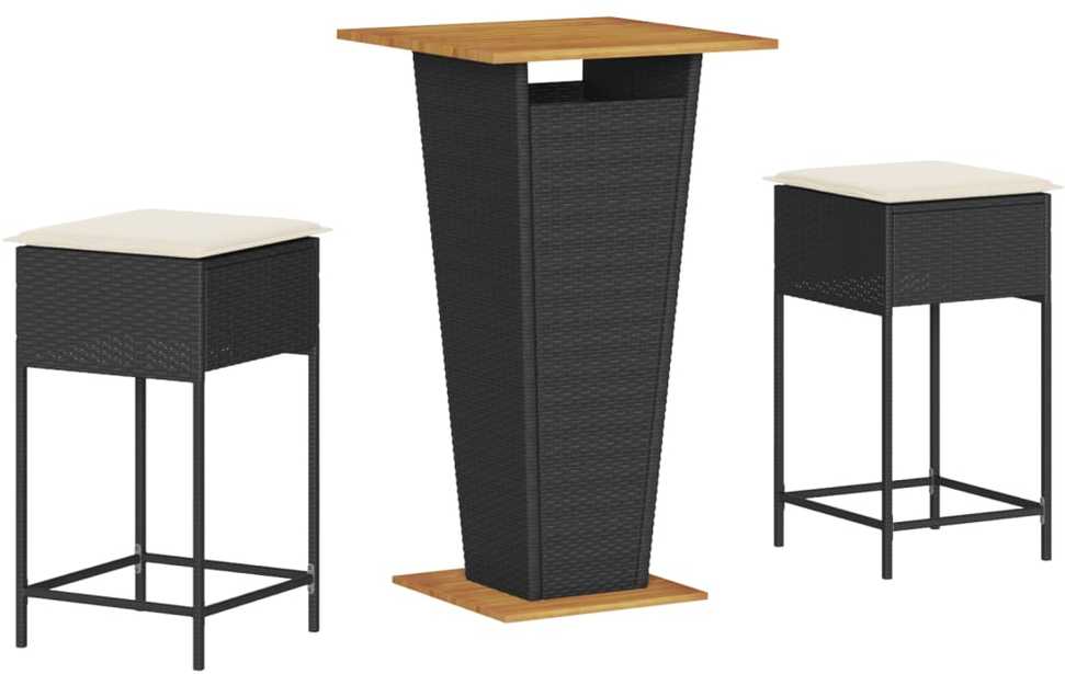 Lauko baldų komplektas Sodo komplektas su pagalvėlėmis, 3 dalių, juodas, poliratanas