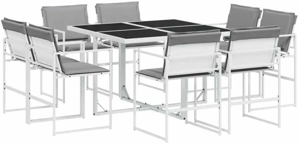 Lauko baldų komplektas Sodo komplektas su pagalvėlėmis, 9 dalių, baltas, tekstilenas