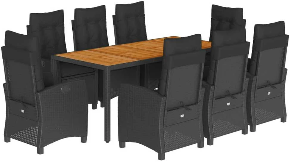 Sofa Sodo komplektas su pagalvėlėmis, 9 dalių, juodas, poliratanas