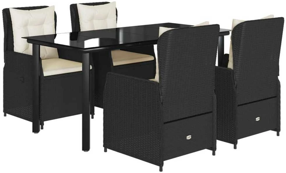 Lauko baldų komplektas Sodo komplektas su pagalvėlėmis, 5 dalių, juodas, poliratanas