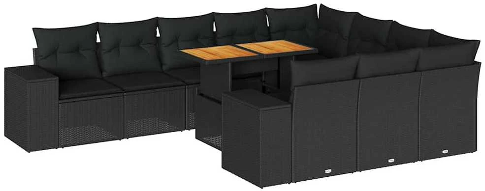 Sofa Sodo komplektas su pagalvėlėmis, 10 dalių, poliratanas/akacija