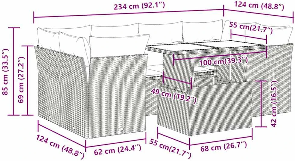 Lauko baldų komplektas Sodo komplektas su pagalvėlėmis, 7 dalių, poliratanas/akacija