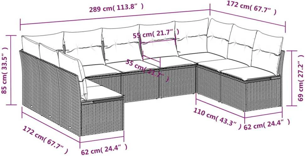 Lauko baldų komplektas Sodo komplektas su pagalvėlėmis, 9 dalių, juodas, poliratanas