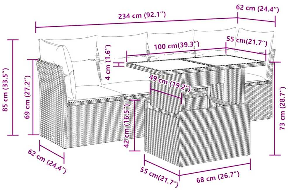 Sodo komplektas su pagalvėlėmis, 5 dalių, poliratanas/akacija