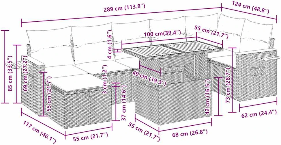 Sodo komplektas su pagalvėlėmis, 8 dalių, poliratanas/akacija