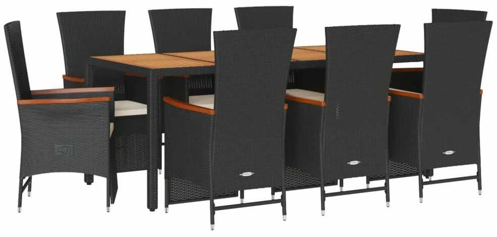 Lauko baldų komplektas Sodo komplektas su pagalvėlėmis, 9 dalių, juodas, poliratanas