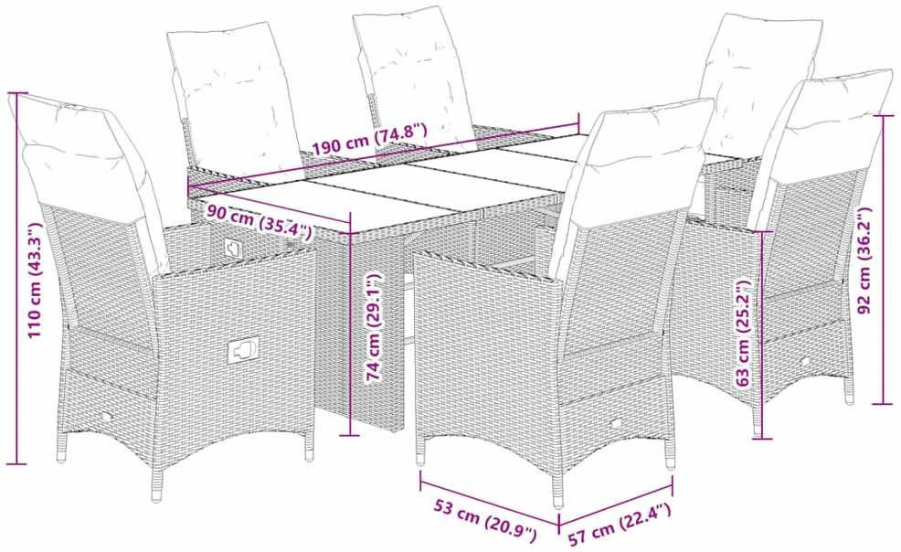 Sodo komplektas su pagalvėlėmis, 7 dalių, pilkas, poliratanas