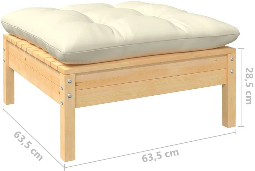 Lauko baldų komplektas Sodo komplektas su kreminėmis pagalvėlėmis, 7 dalių, pušis