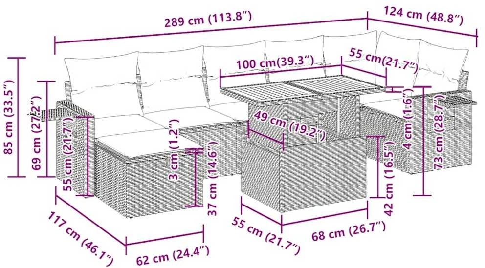 Lauko baldų komplektas Sodo komplektas su pagalvėlėmis, 8 dalių, poliratanas/akacija