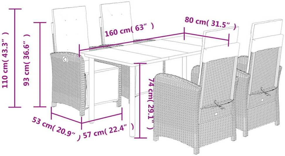 Lauko baldų komplektas Sodo komplektas su pagalvėlėmis, 5 dalių, juodas, poliratanas