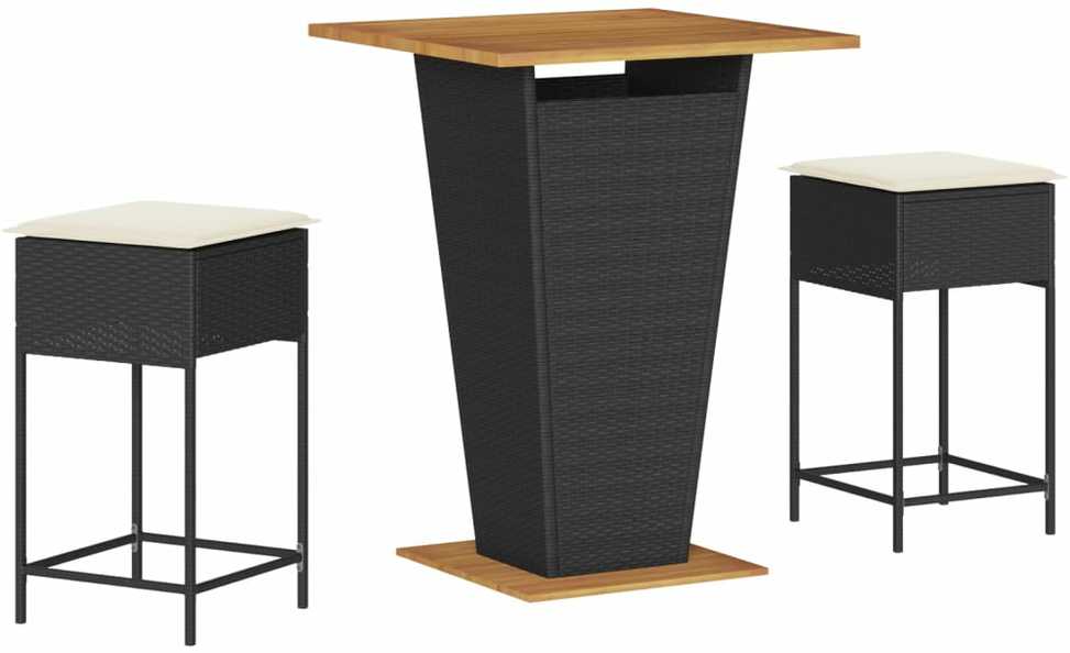 Sofa Sodo komplektas su pagalvėlėmis, 3 dalių, juodas, poliratanas