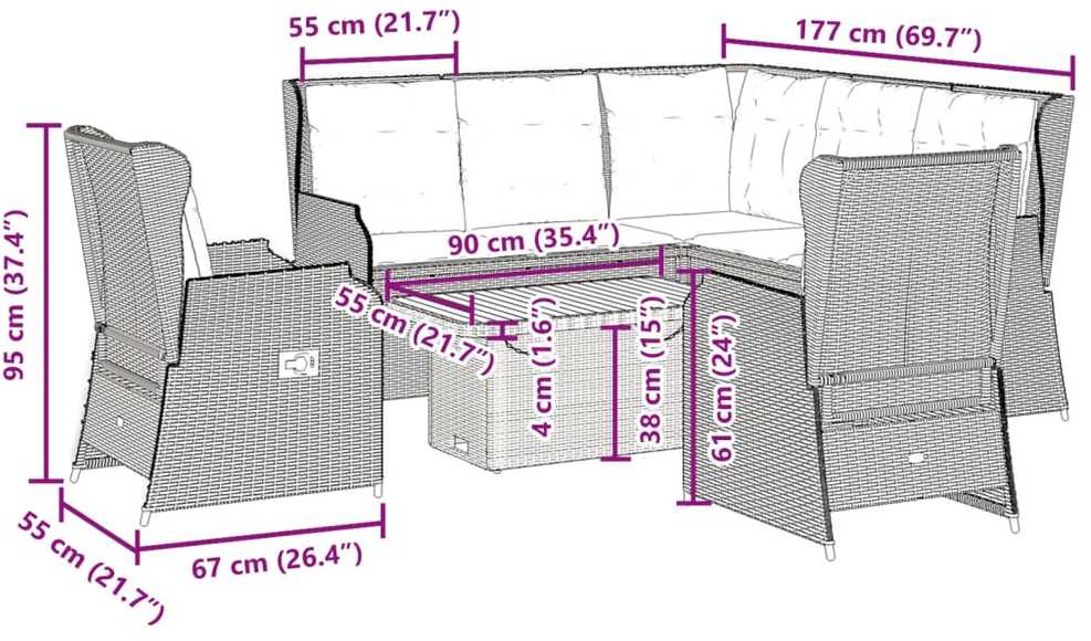 Lauko baldų komplektas Sodo komplektas su pagalvėlėmis, 6 dalių, smėlio, poliratanas