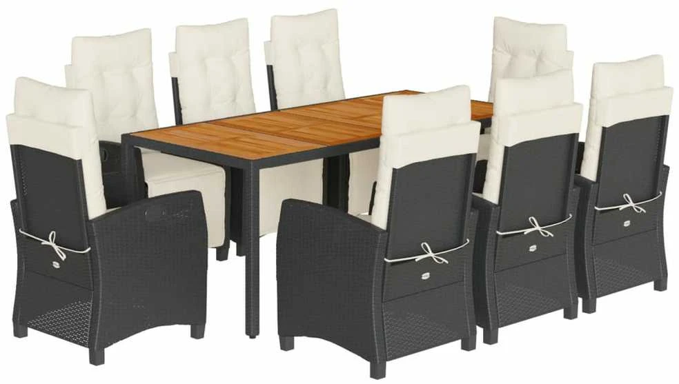 Sofa Sodo komplektas su pagalvėlėmis, 9 dalių, juodas, poliratanas