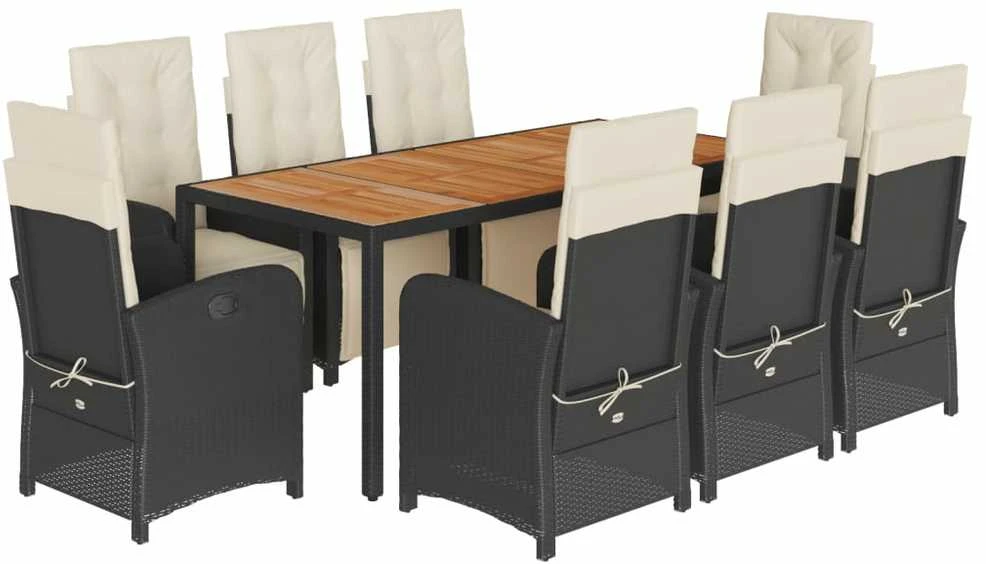 Sofa Sodo komplektas su pagalvėlėmis, 9 dalių, juodas, poliratanas