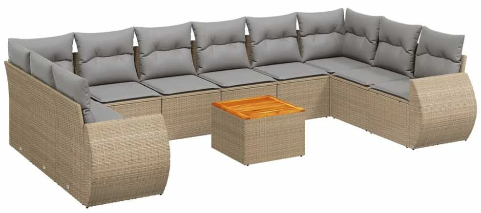 Sofa Sodo komplektas su pagalvėlėmis, 11 dalių, smėlio, poliratanas