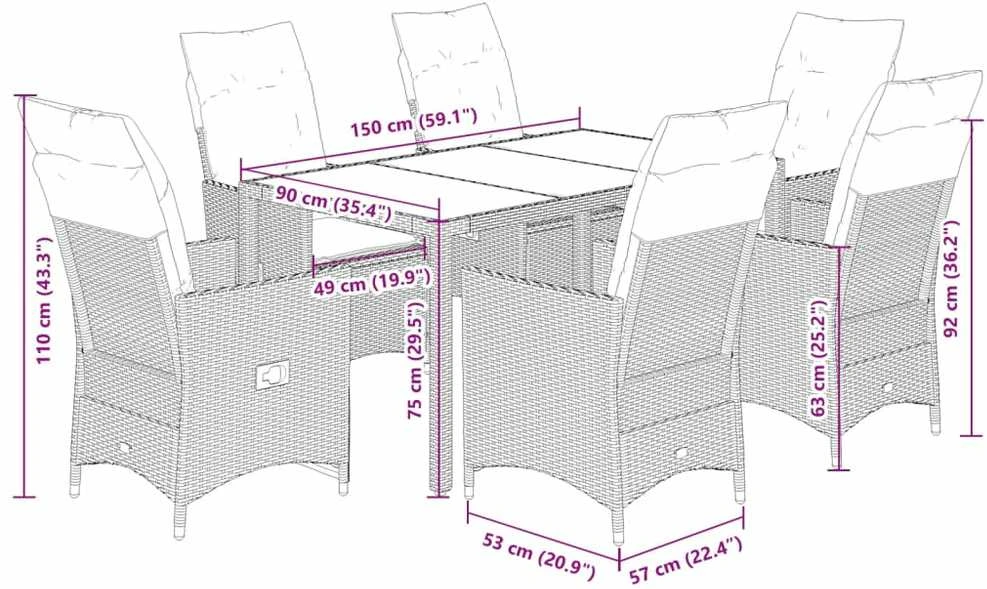 Sodo komplektas su pagalvėlėmis, 7 dalių, juodas, poliratanas