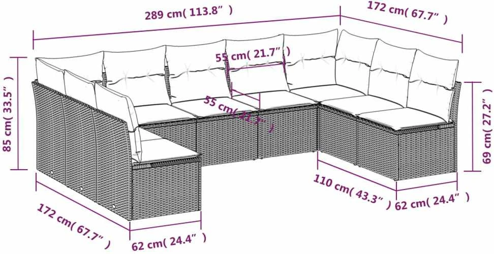Lauko baldų komplektas Sodo komplektas su pagalvėlėmis, 9 dalių, smėlio, poliratanas