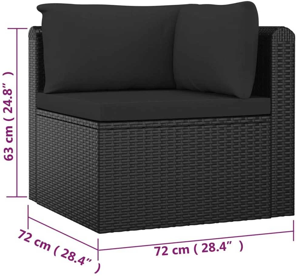 Lauko baldų komplektas Sodo komplektas su pagalvėlėmis, 7 dalių, juodas, poliratanas