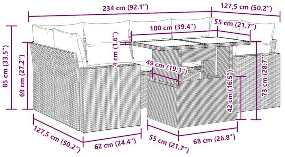 Sodo komplektas su pagalvėlėmis, 7 dalių, poliratanas/akacija