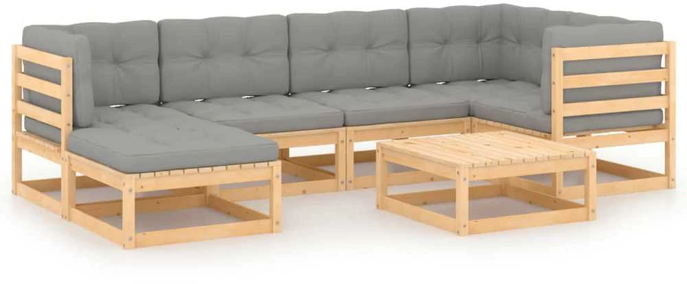 Lauko baldų komplektas Sodo komplektas su pagalvėlėmis, 7 dalių, pušies masyvas