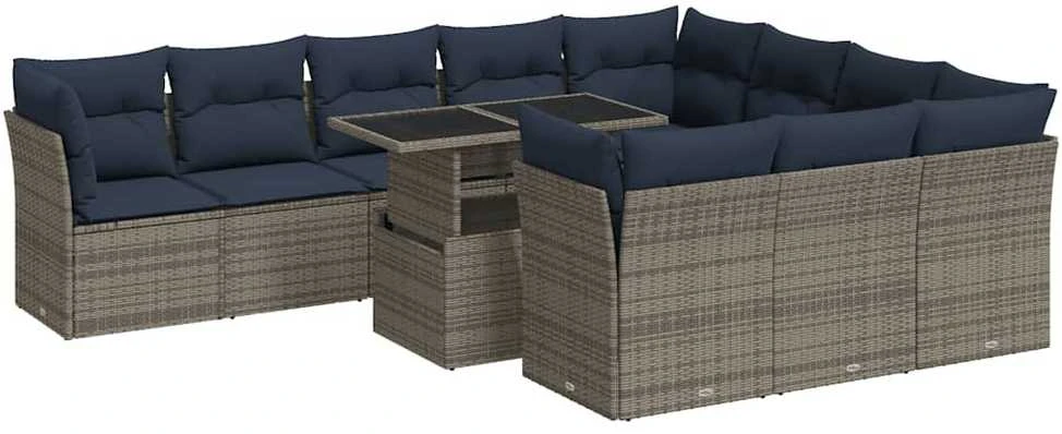 Sofa Sodo komplektas su pagalvėlėmis, 11 dalių, poliratanas/akacija