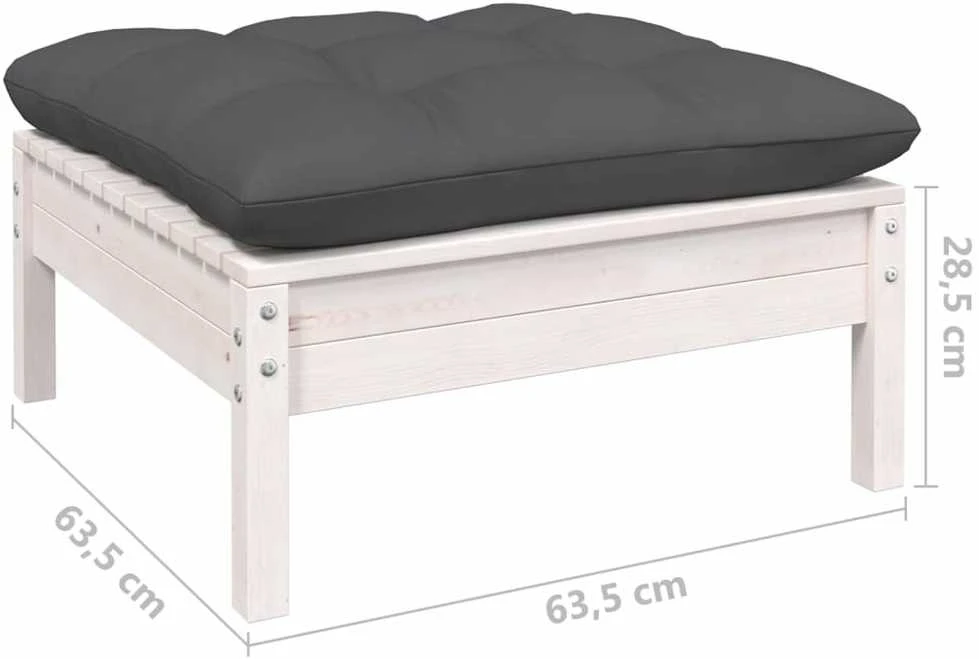 Lauko baldų komplektas Sodo komplektas su pagalvėmis, 8 dalių, baltas, pušies masyvas