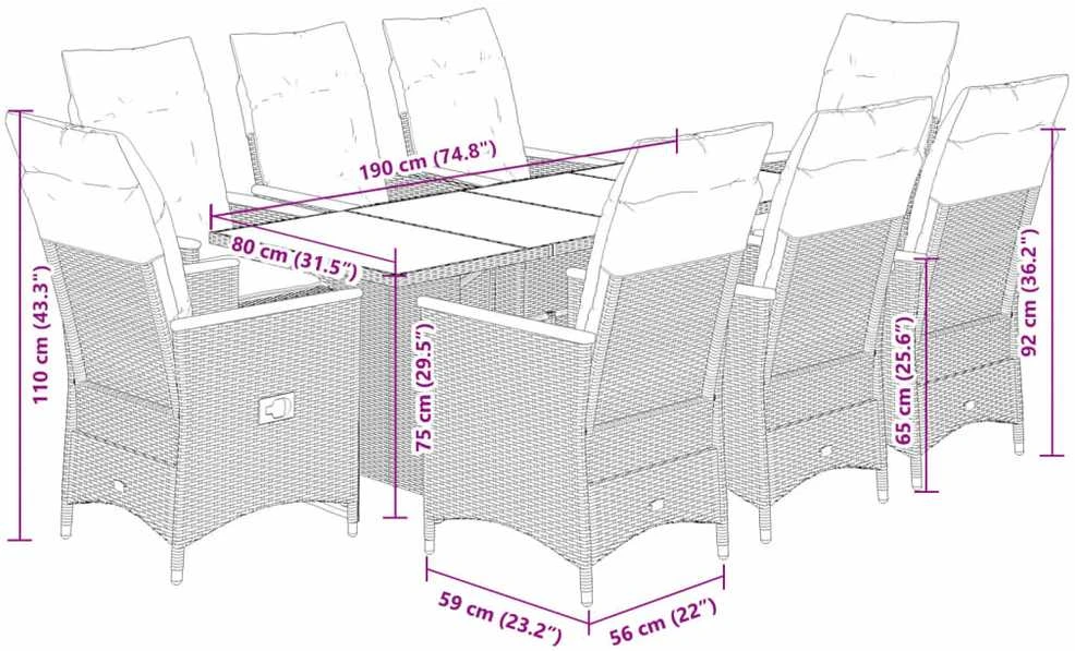 Sodo komplektas su pagalvėlėmis, 9 dalių, juodas, poliratanas