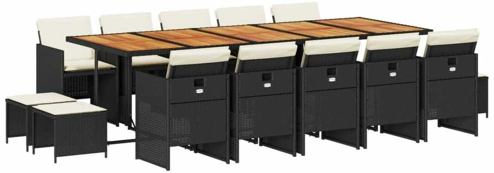 Lauko baldų komplektas Sodo komplektas su pagalvėlėmis, 15 dalių, juodas, poliratanas