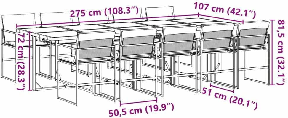 Lauko baldų komplektas Sodo komplektas su pagalvėlėmis, 11 dalių, juodas, tekstilenas