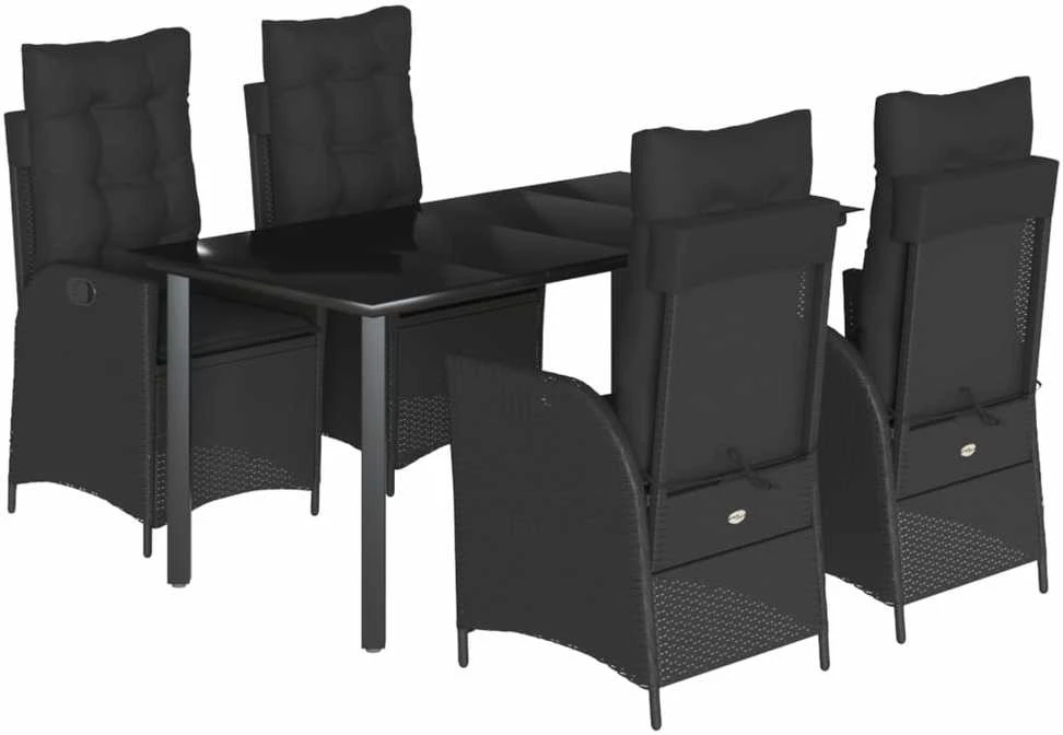 Lauko baldų komplektas Sodo komplektas su pagalvėlėmis, 5 dalių, juodas, poliratanas