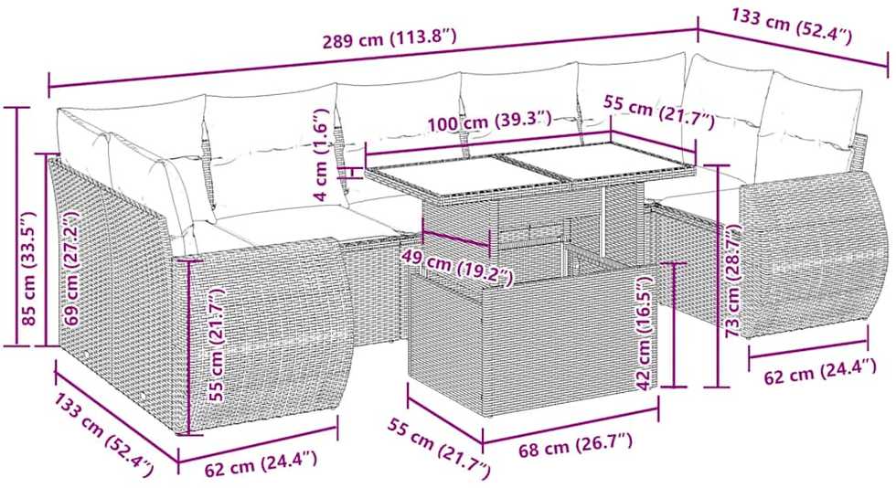 Lauko baldų komplektas Sodo komplektas su pagalvėlėmis, 8 dalių, poliratanas/akacija