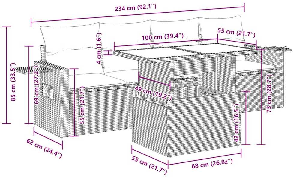 Sodo komplektas su pagalvėlėmis, 5 dalių, poliratanas/akacija